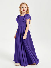 Abiti Damigella Junior In Chiffon Pizzo Maniche A Farfalla Scollo Rotondo Regency