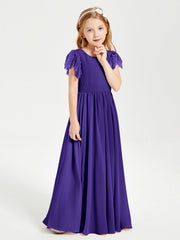 Abiti Damigella Junior In Chiffon Pizzo Maniche A Farfalla Scollo Rotondo Regency