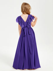 Abiti Damigella Junior In Chiffon Pizzo Maniche A Farfalla Scollo Rotondo Regency