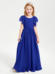 Abiti Damigella Junior In Chiffon Pizzo Maniche A Farfalla Scollo Rotondo Blu Royal