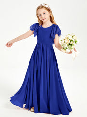 Abiti Damigella Junior In Chiffon Pizzo Maniche A Farfalla Scollo Rotondo Blu Royal