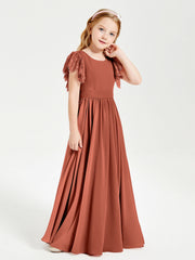 Abiti Damigella Junior In Chiffon Pizzo Maniche A Farfalla Scollo Rotondo Ruggine