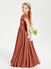 Abiti Damigella Junior In Chiffon Pizzo Maniche A Farfalla Scollo Rotondo Ruggine