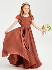 Abiti Damigella Junior In Chiffon Pizzo Maniche A Farfalla Scollo Rotondo Ruggine
