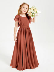 Abiti Damigella Junior In Chiffon Pizzo Maniche A Farfalla Scollo Rotondo Ruggine
