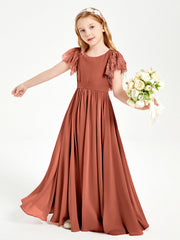 Abiti Damigella Junior In Chiffon Pizzo Maniche A Farfalla Scollo Rotondo Ruggine