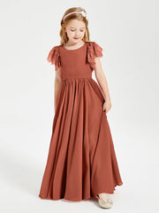 Abiti Damigella Junior In Chiffon Pizzo Maniche A Farfalla Scollo Rotondo Ruggine