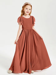 Abiti Damigella Junior In Chiffon Pizzo Maniche A Farfalla Scollo Rotondo Ruggine
