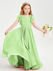 Abiti Damigella Junior In Chiffon Pizzo Maniche A Farfalla Scollo Rotondo Salvia