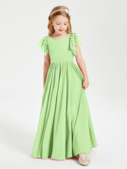 Abiti Damigella Junior In Chiffon Pizzo Maniche A Farfalla Scollo Rotondo Salvia