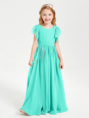 Abiti Damigella Junior In Chiffon Pizzo Maniche A Farfalla Scollo Rotondo Azzurro Spa