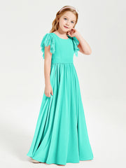 Abiti Damigella Junior In Chiffon Pizzo Maniche A Farfalla Scollo Rotondo Azzurro Spa
