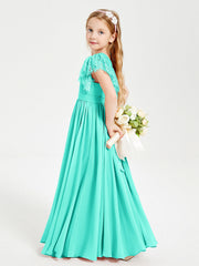 Abiti Damigella Junior In Chiffon Pizzo Maniche A Farfalla Scollo Rotondo Azzurro Spa
