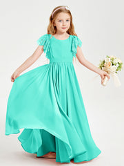 Abiti Damigella Junior In Chiffon Pizzo Maniche A Farfalla Scollo Rotondo Azzurro Spa