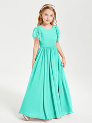 Abiti Damigella Junior In Chiffon Pizzo Maniche A Farfalla Scollo Rotondo Azzurro Spa