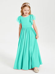 Abiti Damigella Junior In Chiffon Pizzo Maniche A Farfalla Scollo Rotondo Azzurro Spa