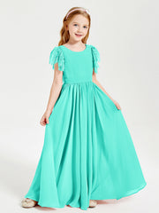Abiti Damigella Junior In Chiffon Pizzo Maniche A Farfalla Scollo Rotondo Azzurro Spa