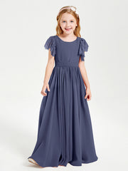 Abiti Damigella Junior In Chiffon Pizzo Maniche A Farfalla Scollo Rotondo Tempesta
