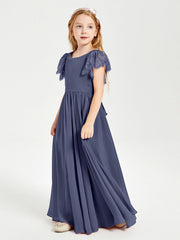 Abiti Damigella Junior In Chiffon Pizzo Maniche A Farfalla Scollo Rotondo Tempesta