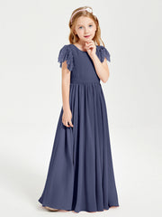Abiti Damigella Junior In Chiffon Pizzo Maniche A Farfalla Scollo Rotondo Tempesta