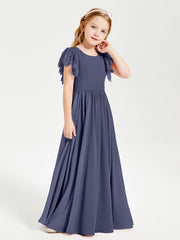 Abiti Damigella Junior In Chiffon Pizzo Maniche A Farfalla Scollo Rotondo Tempesta