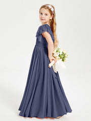 Abiti Damigella Junior In Chiffon Pizzo Maniche A Farfalla Scollo Rotondo Tempesta