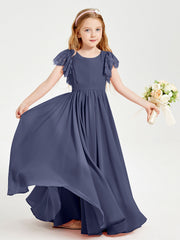 Abiti Damigella Junior In Chiffon Pizzo Maniche A Farfalla Scollo Rotondo Tempesta
