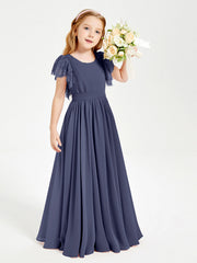 Abiti Damigella Junior In Chiffon Pizzo Maniche A Farfalla Scollo Rotondo Tempesta