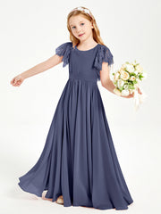 Abiti Damigella Junior In Chiffon Pizzo Maniche A Farfalla Scollo Rotondo Tempesta