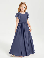 Abiti Damigella Junior In Chiffon Pizzo Maniche A Farfalla Scollo Rotondo Tempesta