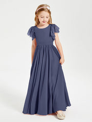Abiti Damigella Junior In Chiffon Pizzo Maniche A Farfalla Scollo Rotondo Tempesta