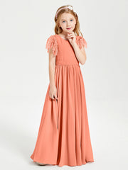 Abiti Damigella Junior In Chiffon Pizzo Maniche A Farfalla Scollo Rotondo Tramonto