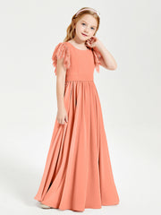 Abiti Damigella Junior In Chiffon Pizzo Maniche A Farfalla Scollo Rotondo Tramonto