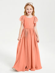 Abiti Damigella Junior In Chiffon Pizzo Maniche A Farfalla Scollo Rotondo Tramonto