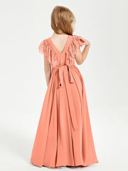Abiti Damigella Junior In Chiffon Pizzo Maniche A Farfalla Scollo Rotondo Tramonto