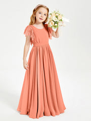 Abiti Damigella Junior In Chiffon Pizzo Maniche A Farfalla Scollo Rotondo Tramonto