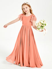 Abiti Damigella Junior In Chiffon Pizzo Maniche A Farfalla Scollo Rotondo Tramonto