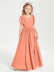 Abiti Damigella Junior In Chiffon Pizzo Maniche A Farfalla Scollo Rotondo Tramonto