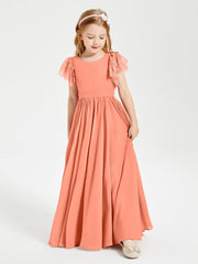 Abiti Damigella Junior In Chiffon Pizzo Maniche A Farfalla Scollo Rotondo Tramonto