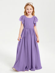 Abiti Damigella Junior In Chiffon Pizzo Maniche A Farfalla Scollo Rotondo Tahiti