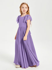 Abiti Damigella Junior In Chiffon Pizzo Maniche A Farfalla Scollo Rotondo Tahiti