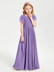 Abiti Damigella Junior In Chiffon Pizzo Maniche A Farfalla Scollo Rotondo Tahiti
