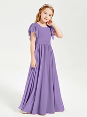 Abiti Damigella Junior In Chiffon Pizzo Maniche A Farfalla Scollo Rotondo Tahiti