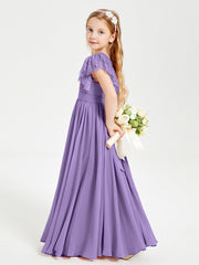 Abiti Damigella Junior In Chiffon Pizzo Maniche A Farfalla Scollo Rotondo Tahiti