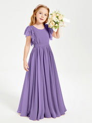 Abiti Damigella Junior In Chiffon Pizzo Maniche A Farfalla Scollo Rotondo Tahiti
