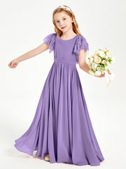 Abiti Damigella Junior In Chiffon Pizzo Maniche A Farfalla Scollo Rotondo Tahiti