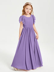 Abiti Damigella Junior In Chiffon Pizzo Maniche A Farfalla Scollo Rotondo Tahiti