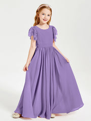 Abiti Damigella Junior In Chiffon Pizzo Maniche A Farfalla Scollo Rotondo Tahiti