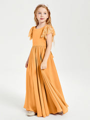 Abiti Damigella Junior In Chiffon Pizzo Maniche A Farfalla Scollo Rotondo Mandarino
