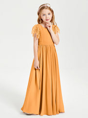 Abiti Damigella Junior In Chiffon Pizzo Maniche A Farfalla Scollo Rotondo Mandarino